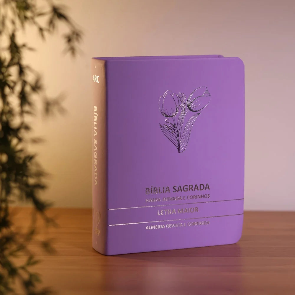 BÍBLIA SAGRADA TULIPA LILÁS MÉDIA | ARC | LETRA MAIOR | HARPA AVIVADA E CORINHOS | CAPA PREMIUM LUXO