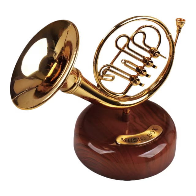 CAIXA DE MÚSICA CRIATIVA TROMPA-MINI INSTRUMENTOS COM ACABAMENTO ELEGANTE
