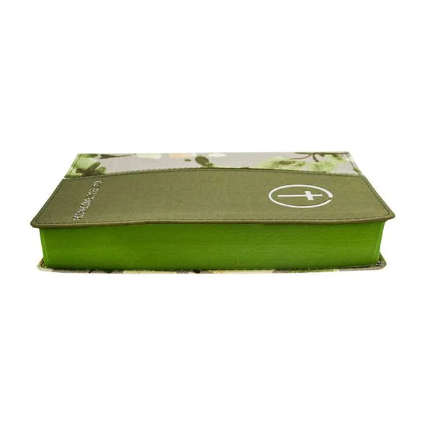 BÍBLIA SAGRADA NVT PLENA PRIMAVERA DUOTONE - CAPA LUXO TECIDO VERDE CRUZ BRANCA