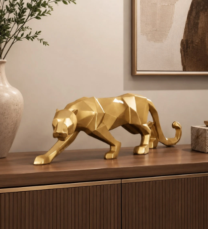 Objeto decorativo leopardo geométrico dourado