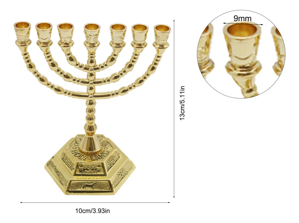 Candeladro Menorá Gold Templo Judaico 13x10 cm