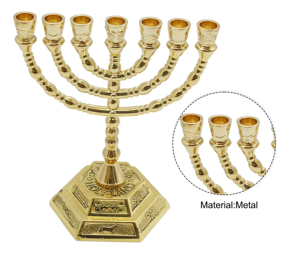 Candeladro Menorá Gold Templo Judaico 13x10 cm