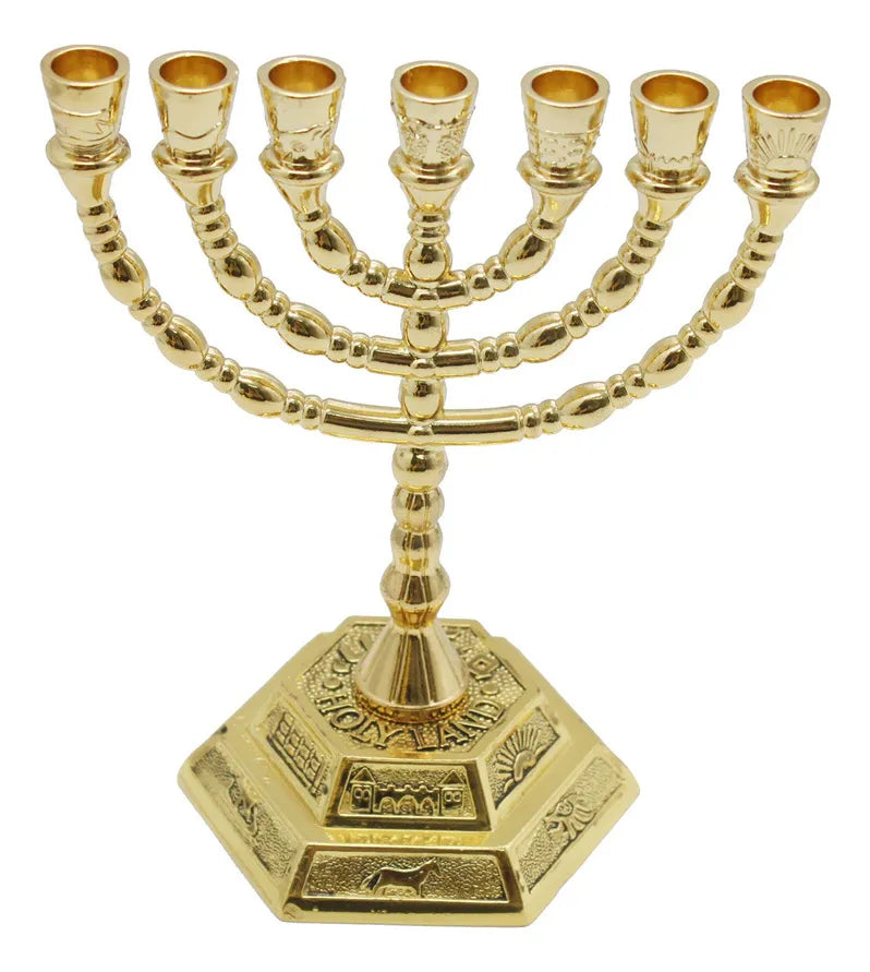 Candeladro Menorá Gold Templo Judaico 13x10 cm