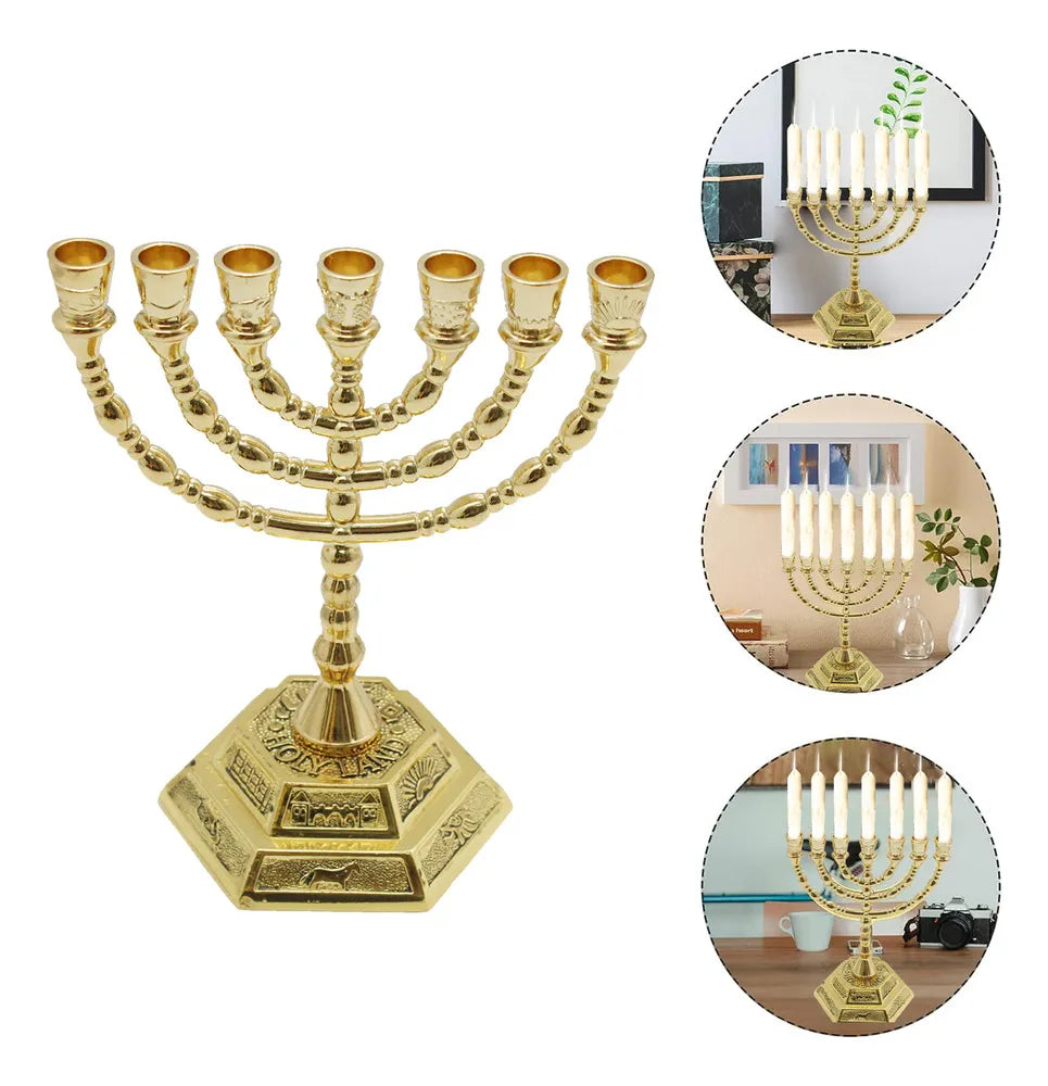 Candeladro Menorá Gold Templo Judaico 13x10 cm