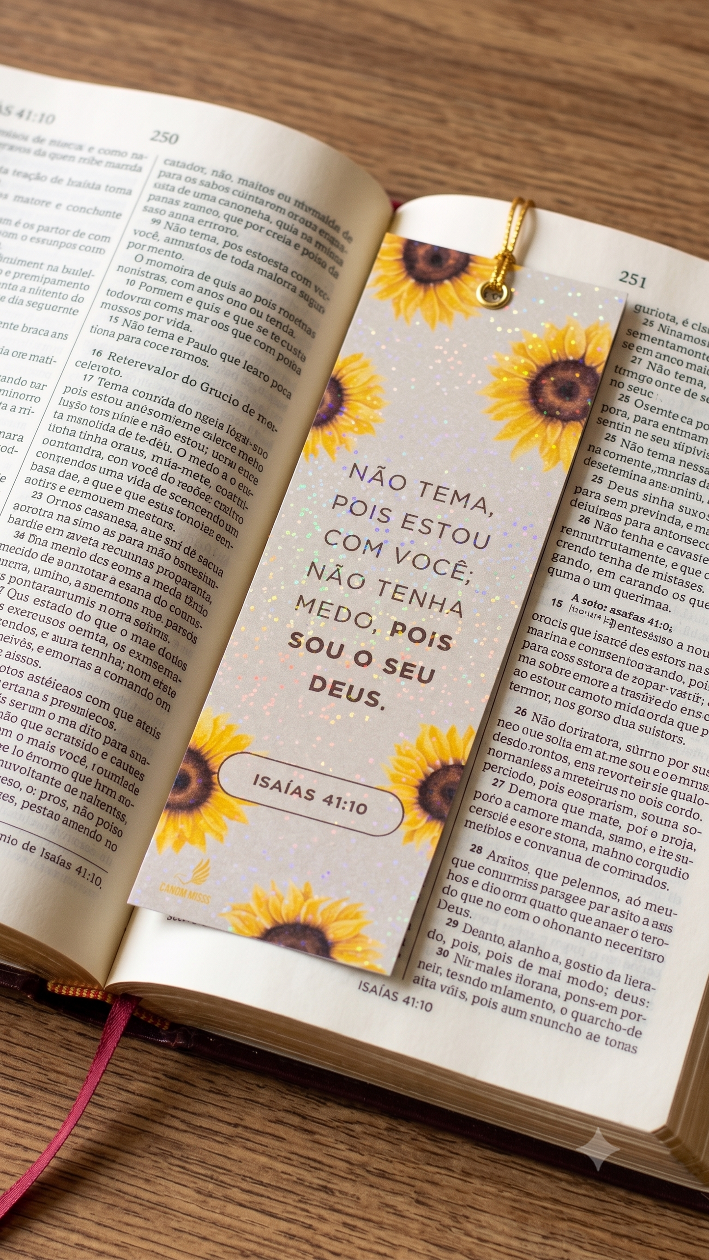MARCADOR DE PÁGINAS LAMINADO — "NÃO TEMA" | GIRASSÓIS | ISAÍAS 41:10