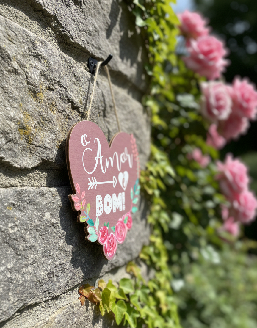 PLACA DECORATIVA CORAÇAO- O AMOR E BOM