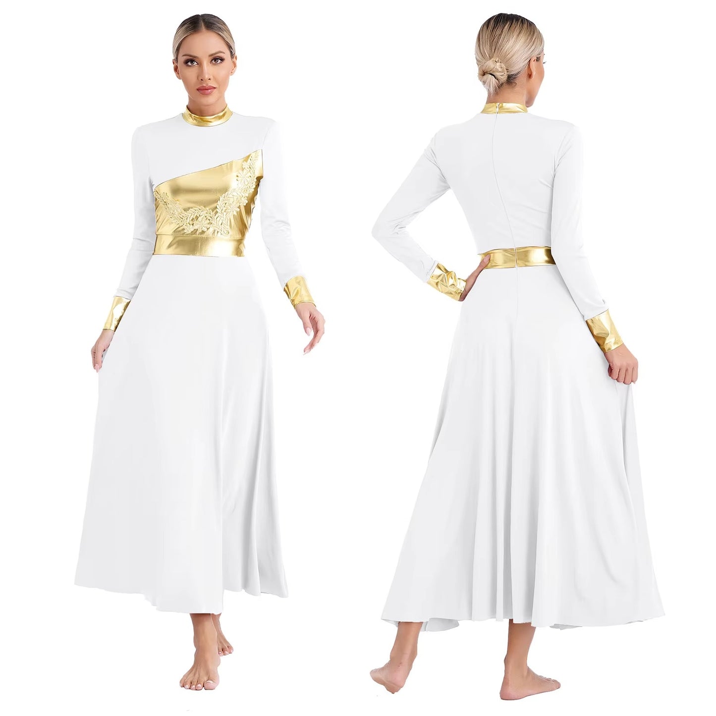 Vestido de Coreografia Metálico com Apliques