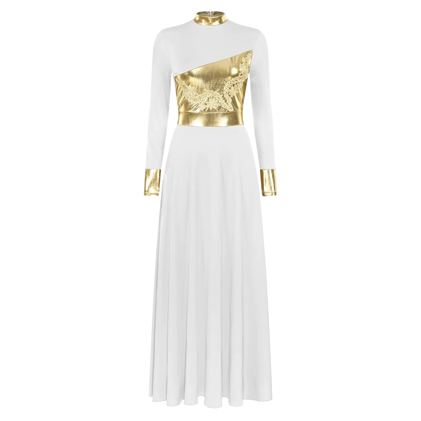 Vestido de Coreografia Metálico com Apliques