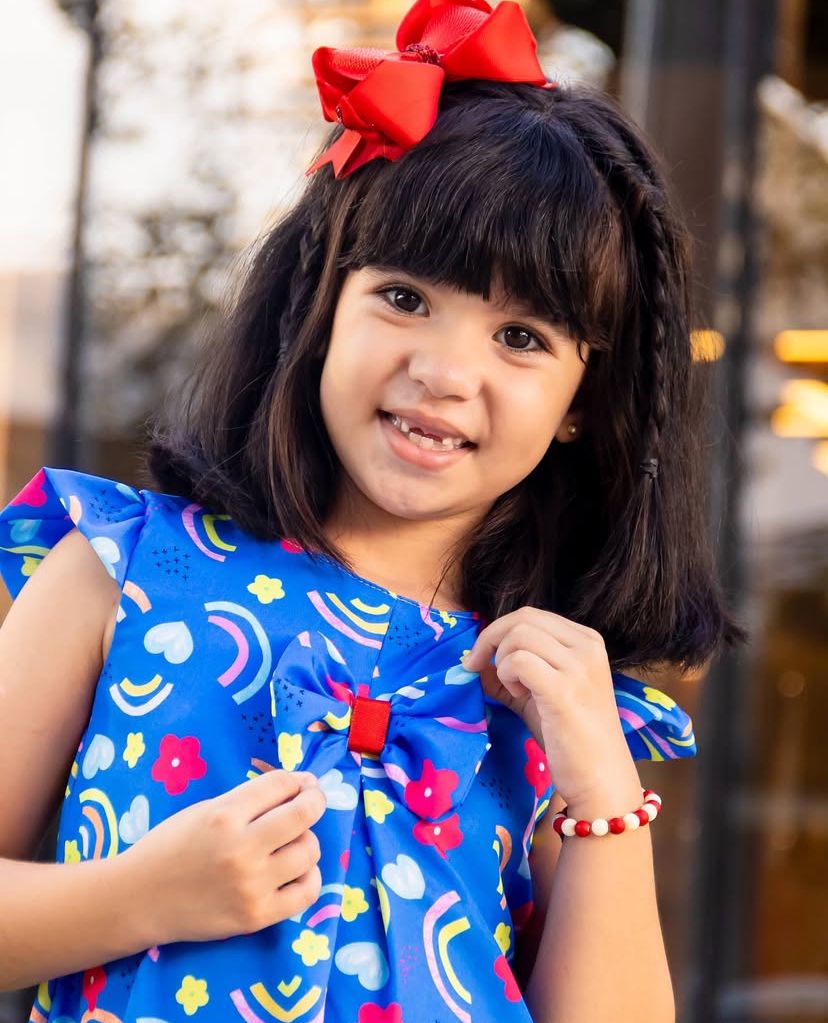 Blue rainbow trapeze dress 4 years