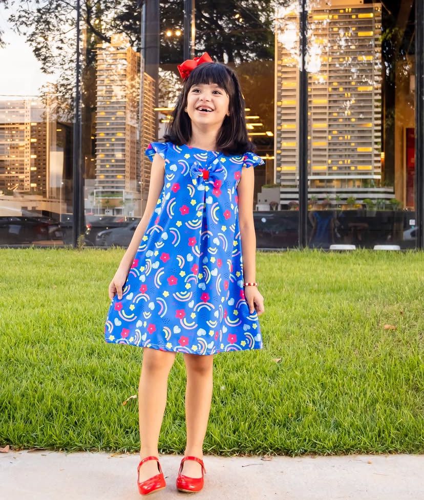 Blue rainbow trapeze dress 4 years