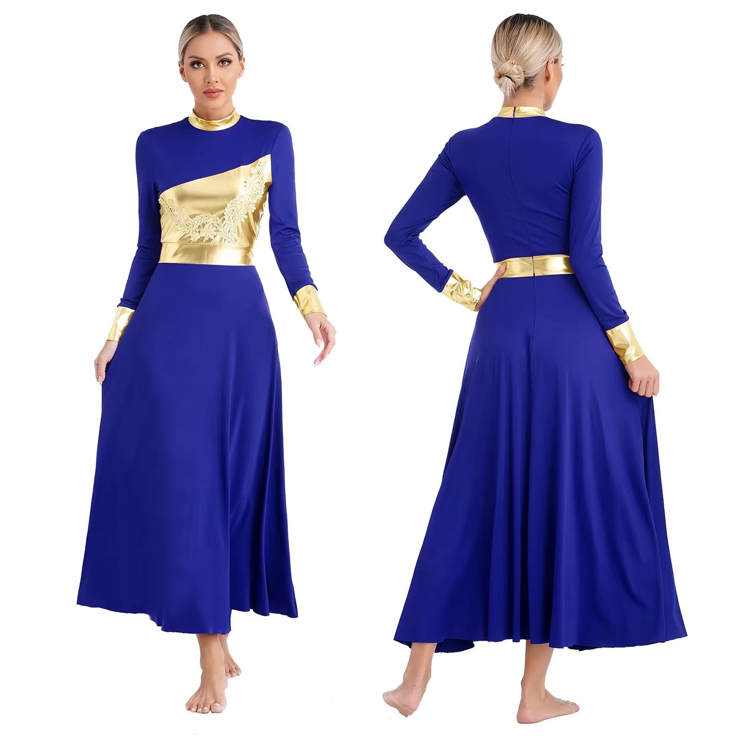 Vestido de Coreografia Metálico com Apliques
