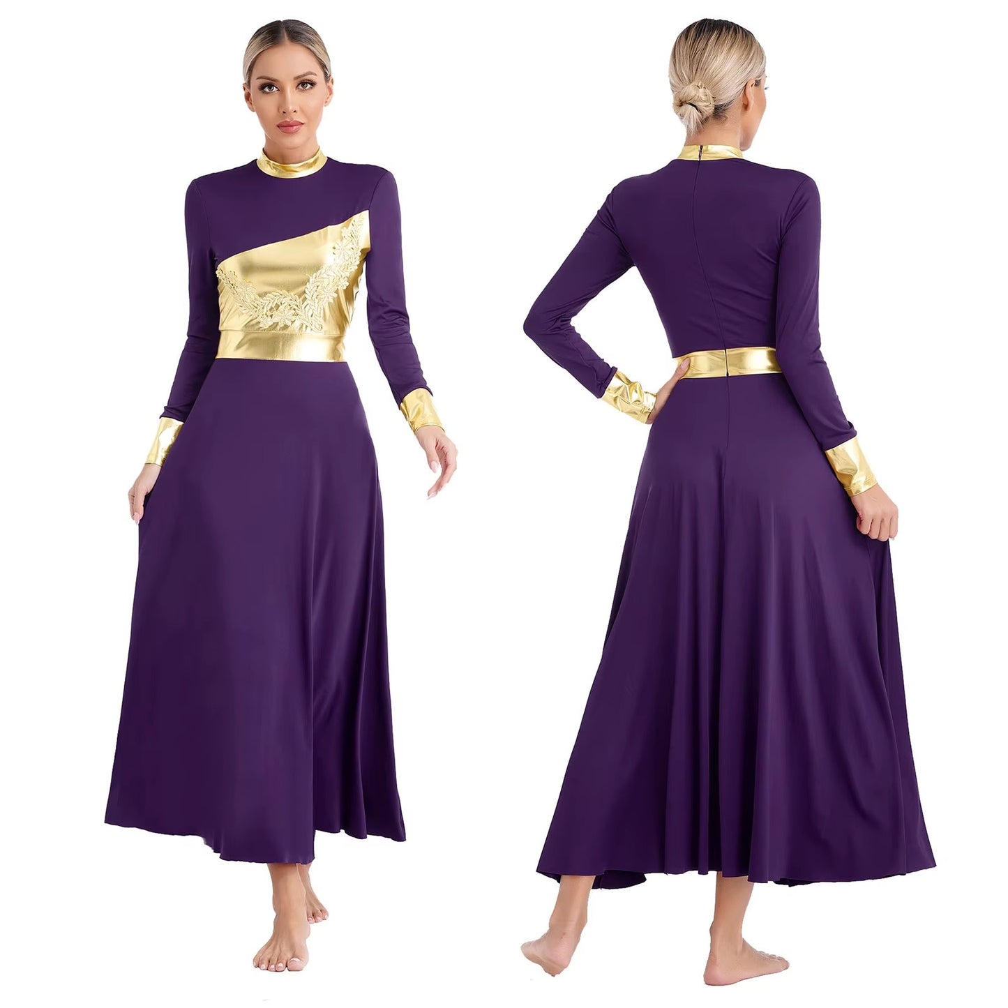 Vestido de Coreografia Metálico com Apliques