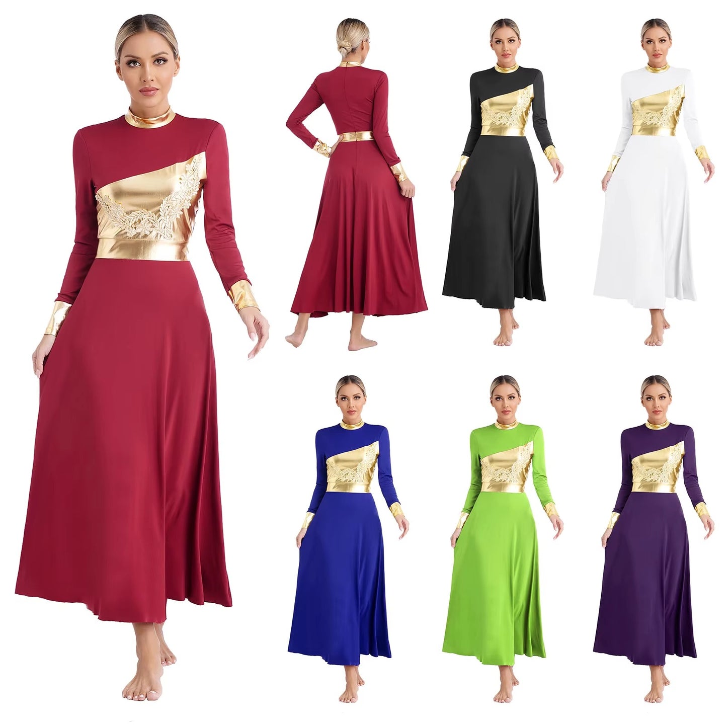 Vestido de Coreografia Metálico com Apliques