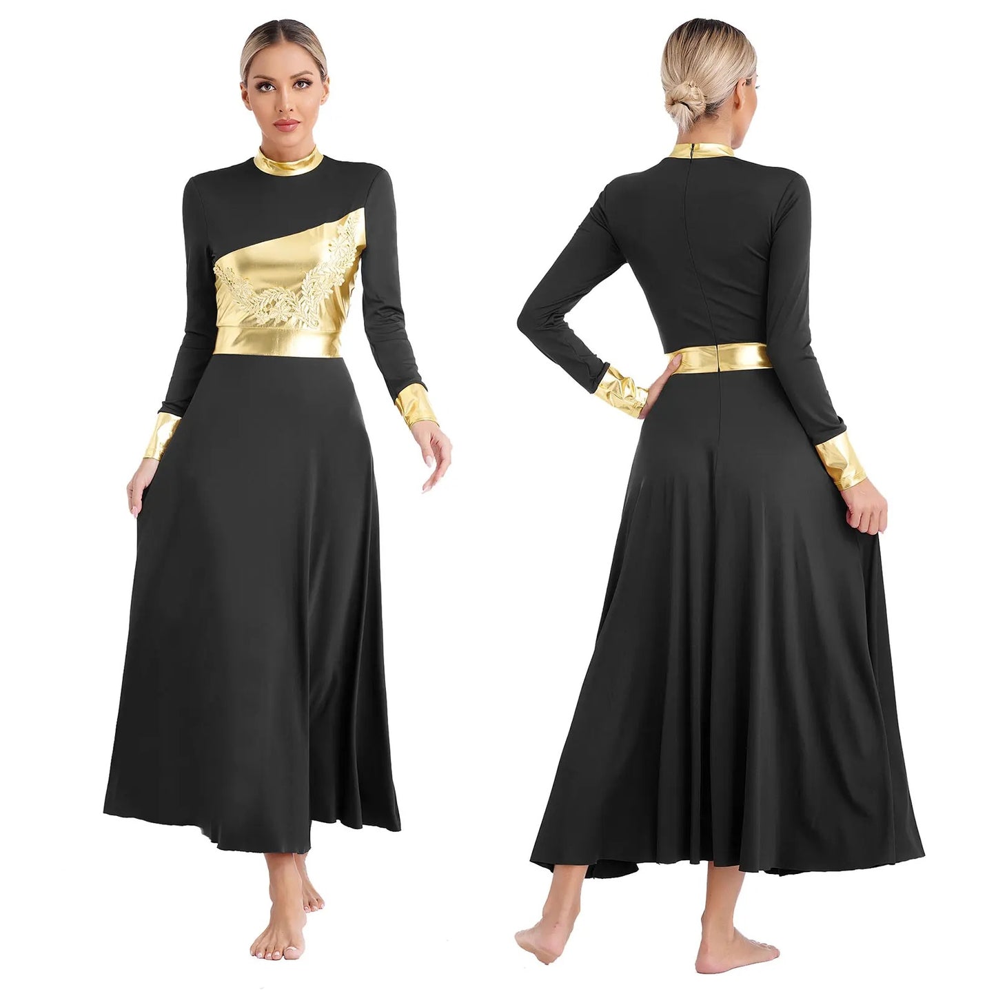 Vestido de Coreografia Metálico com Apliques