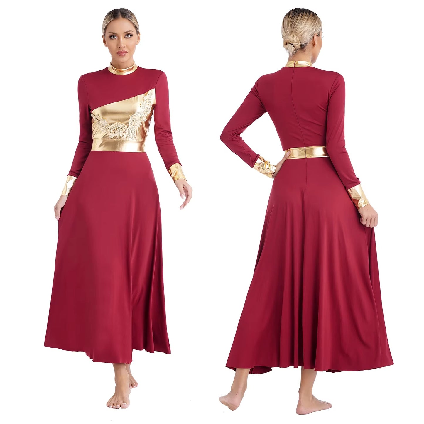 Vestido de Coreografia Metálico com Apliques