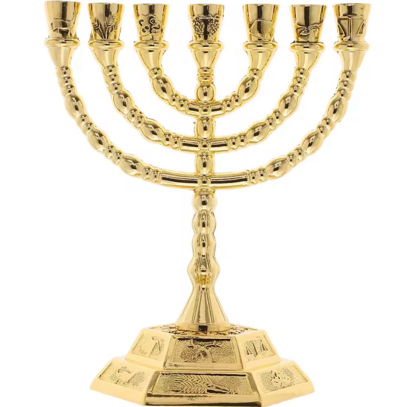 Candeladro Menorá Gold Templo Judaico 13x10 cm