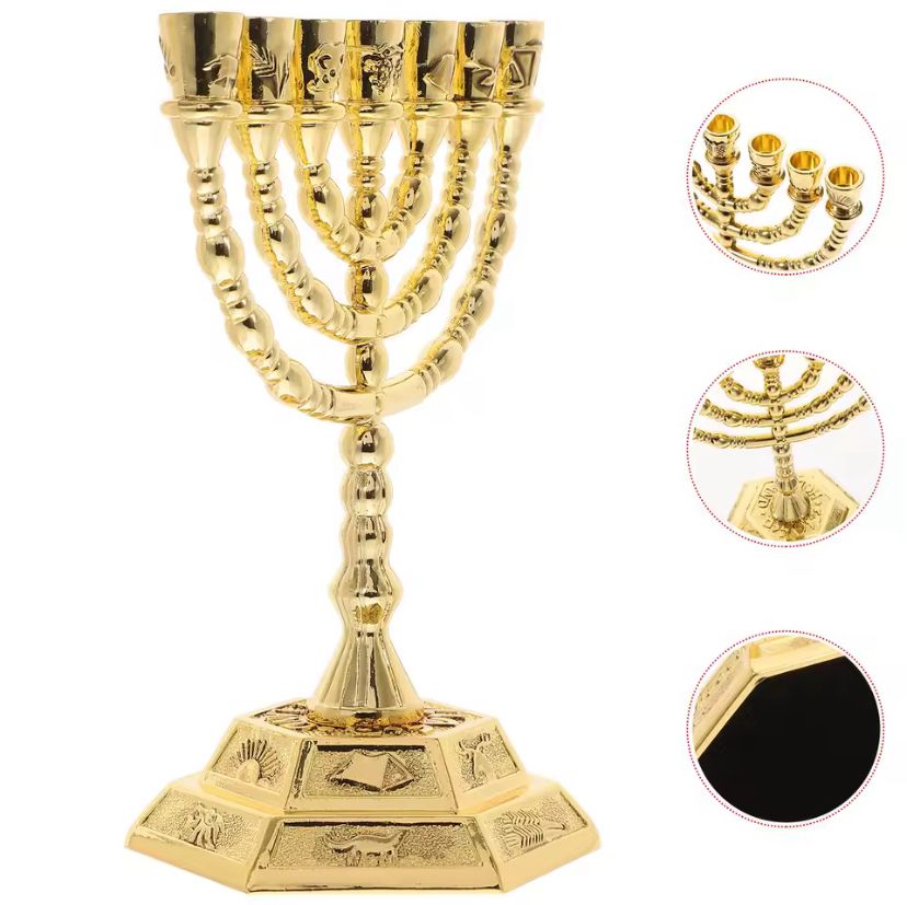 Candeladro Menorá Gold Templo Judaico 13x10 cm