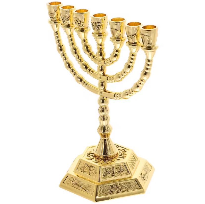 Candeladro Menorá Gold Templo Judaico 13x10 cm