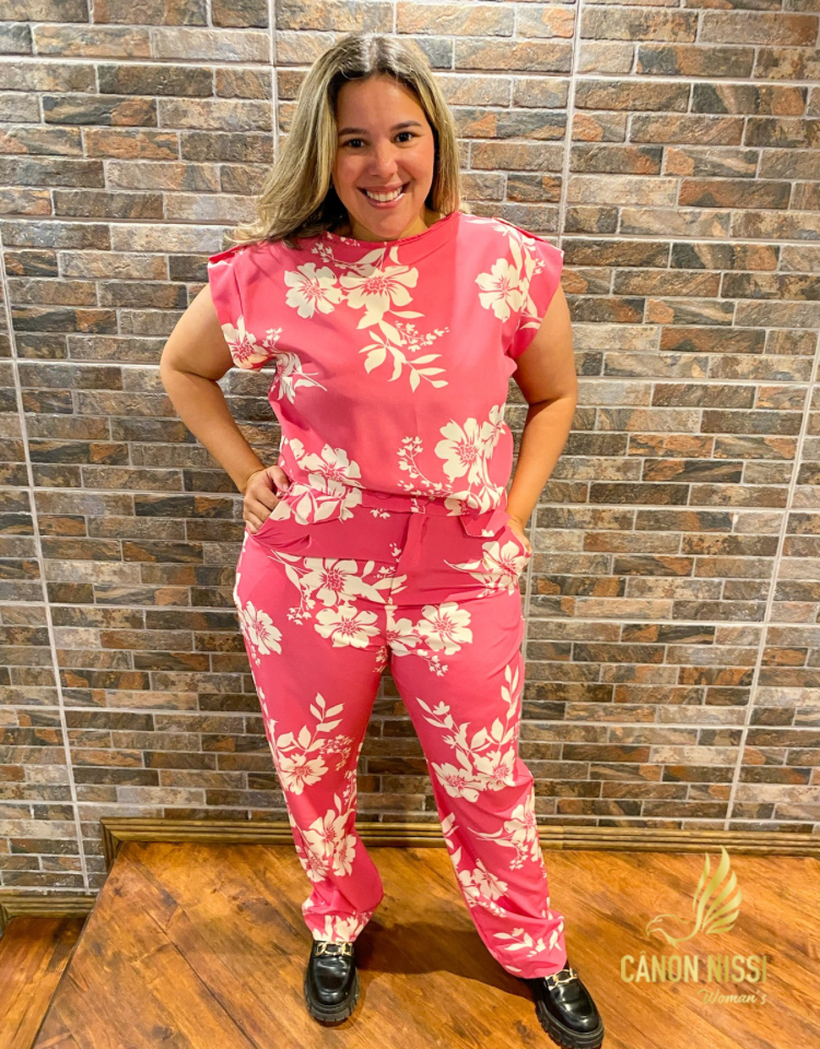 CONJUNTO DE CALÇA E BLUSA FLORAL PLUS SIZE- ISÍS