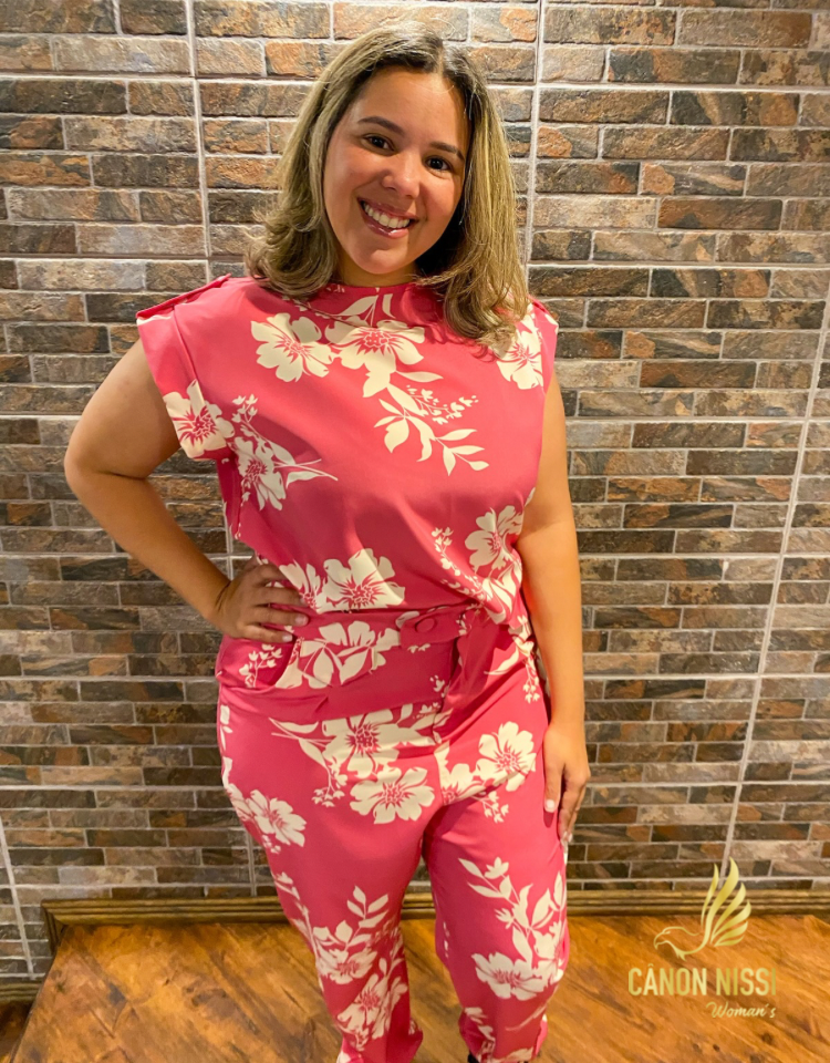 CONJUNTO DE CALÇA E BLUSA FLORAL PLUS SIZE- ISÍS