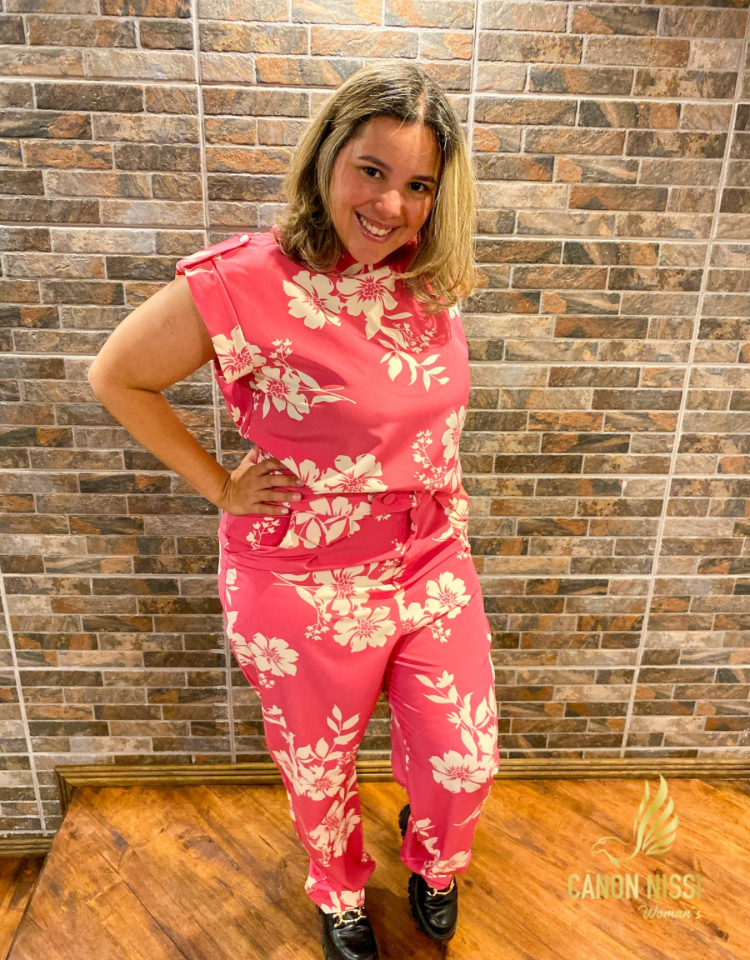 CONJUNTO DE CALÇA E BLUSA FLORAL PLUS SIZE- ISÍS