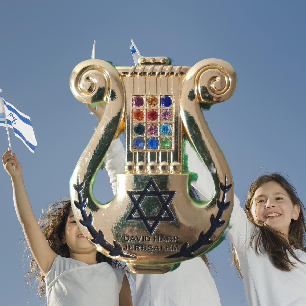 Imã Harpa com estrela de Davi - Metal Dourado