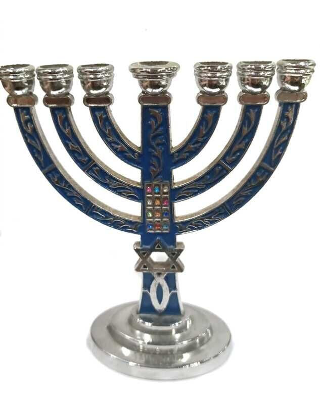 Star of David Candelabra - 11x13cm - Blue