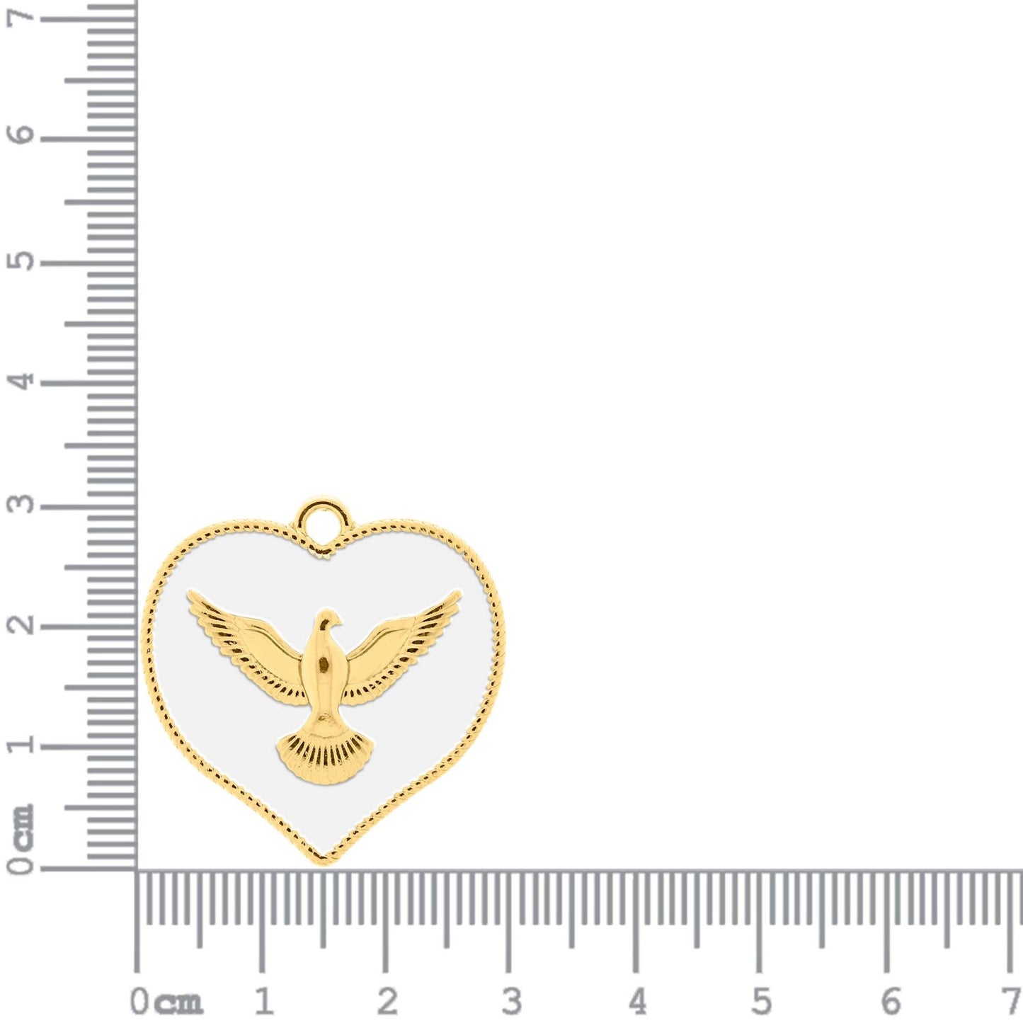 Peace Dove Heart Pendant Gold with White 30mm