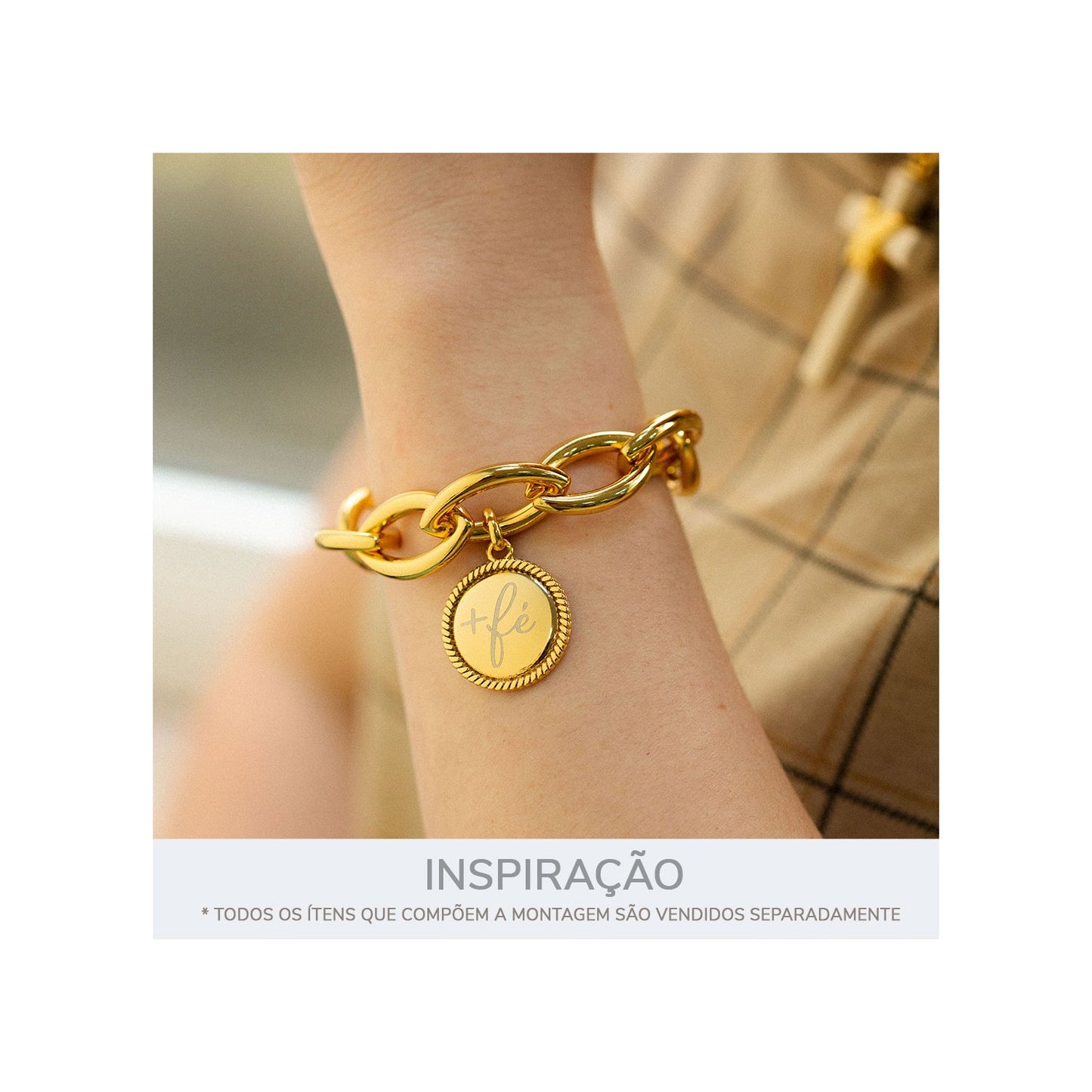 MEDALHA +FÉ 26MM COM DETALHE EM CORDA - OURO