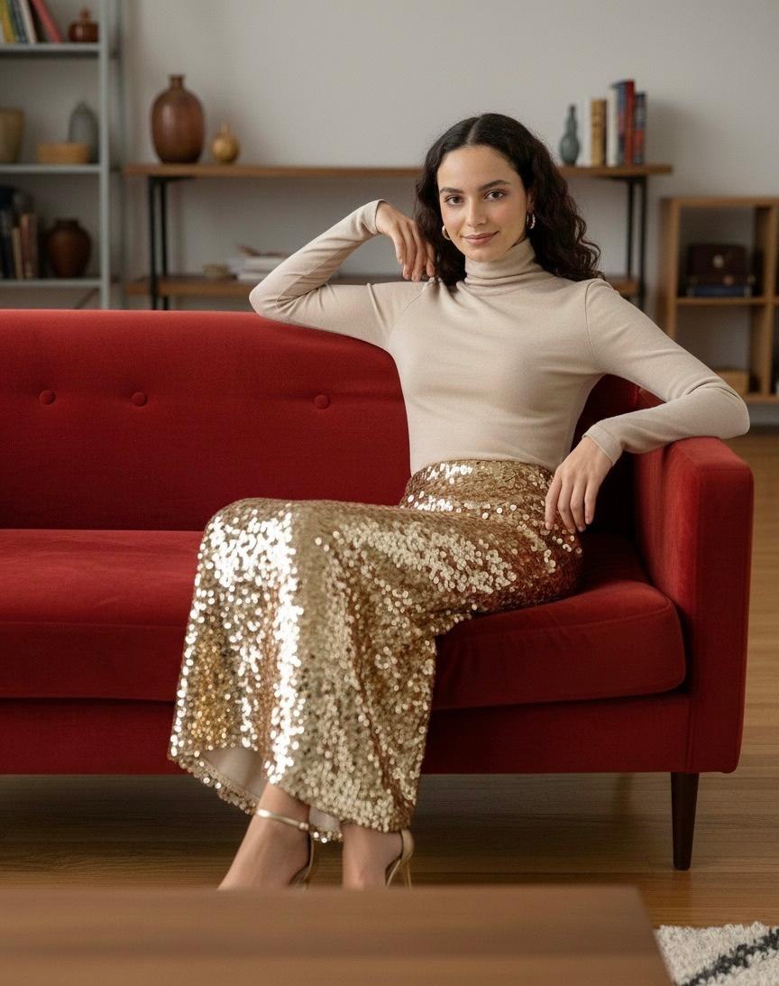 SAIA LANTEJOULAS DOURADO MIDI