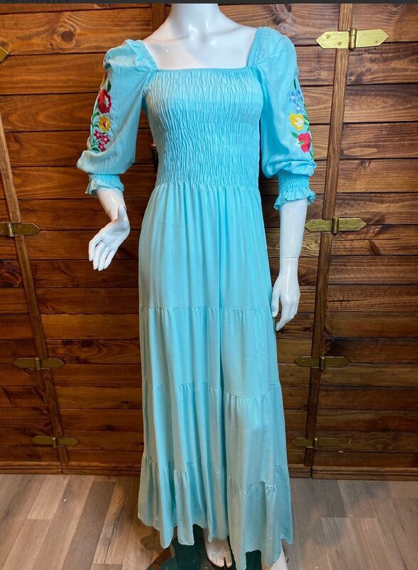 VESTIDO VISCOLINHO COM MANGA BORBADA - REBECA