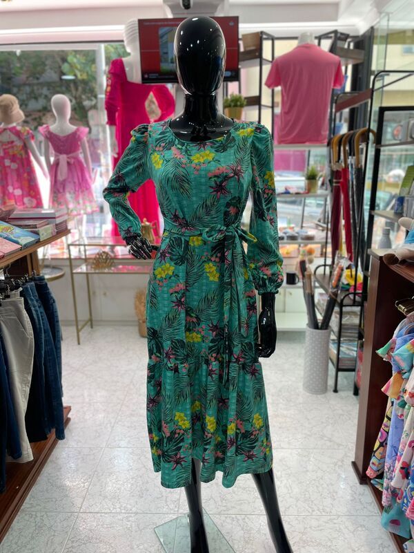 VESTIDO MIDI CREPINHO MANGA LONGA - ANA