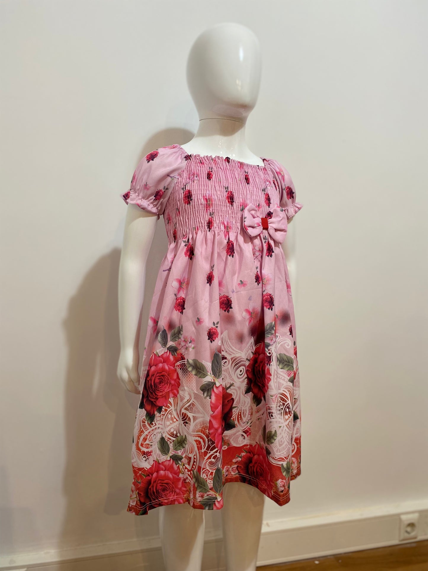 VESTIDO MANGA BUFANTE ROSAS VERMELHA