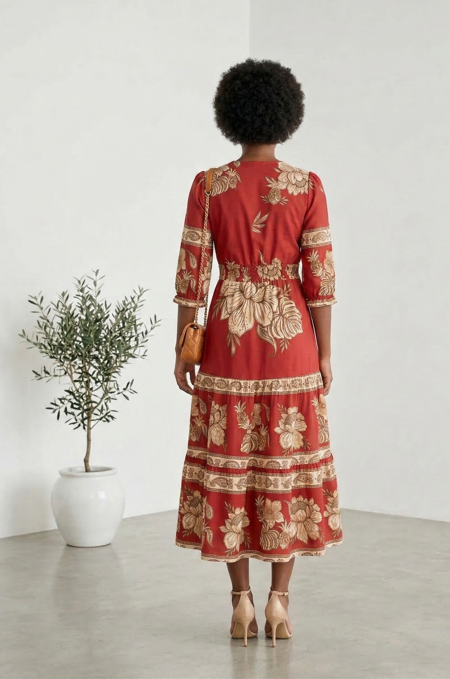 VESTIDO MIDI FLORAL DETALHES EM BOTÕES - HOSANA
