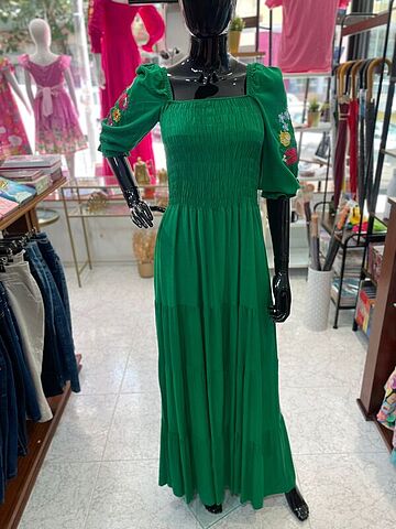 VESTIDO VISCOLINHO COM MANGA BORBADA - REBECA