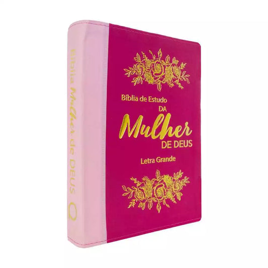BÍBLIA DE ESTUDO DA MULHER DE DEUS LETRA GRANDE ROSA E PINK EDIFIQUE
