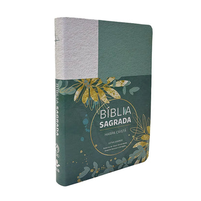 BÍBLIA GRANDE HARPA CRISTÃ LUXO LETRA GRANDE FLORAL VERDE/BRANCO