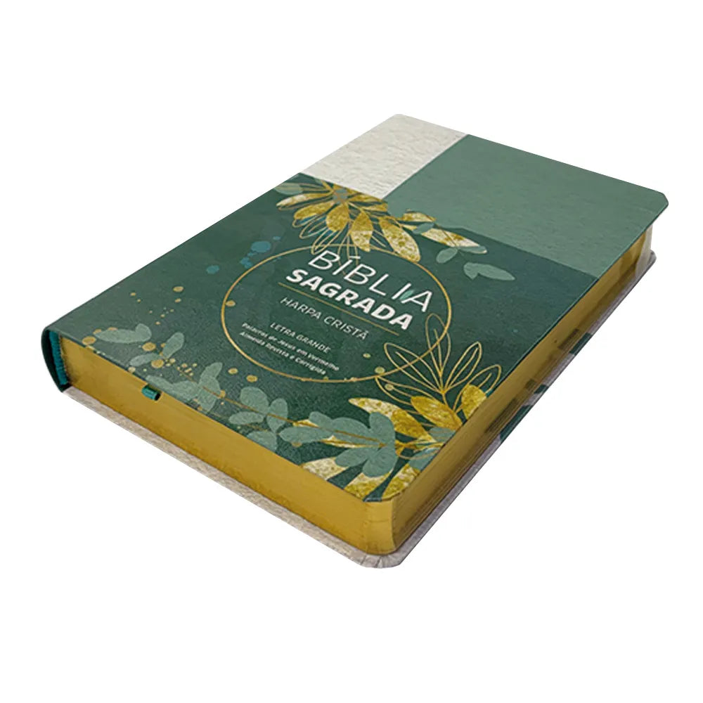 BÍBLIA GRANDE HARPA CRISTÃ LUXO LETRA GRANDE FLORAL VERDE/BRANCO