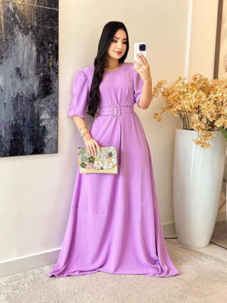 VESTIDO LONGO PRINCESA COM CINTO - LÍDIA