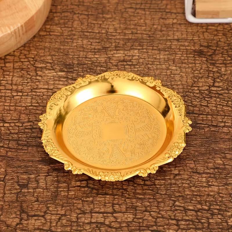 MINI BANDEJA DE METAL DOURADO COM RELEVO CLÁSSICO (10 cm)