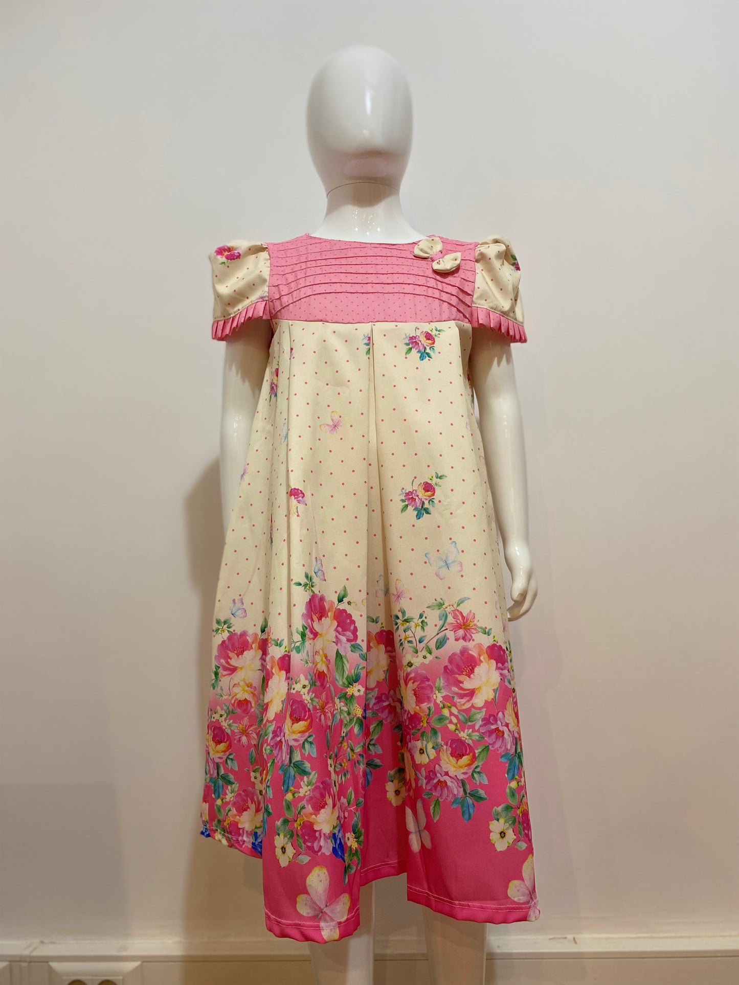 VESTIDO TRAPEZIO LUXO ROSA BEBE COM BOLINHAS