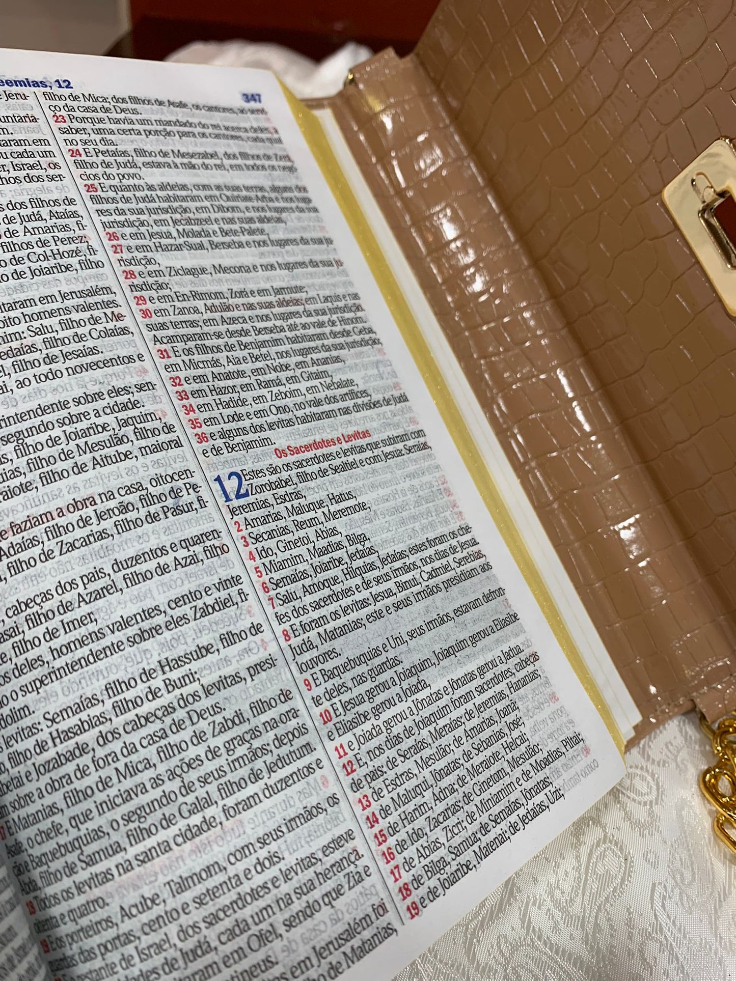 BIBLIA RC BOLSA COM ALÇA CROCO BEGE