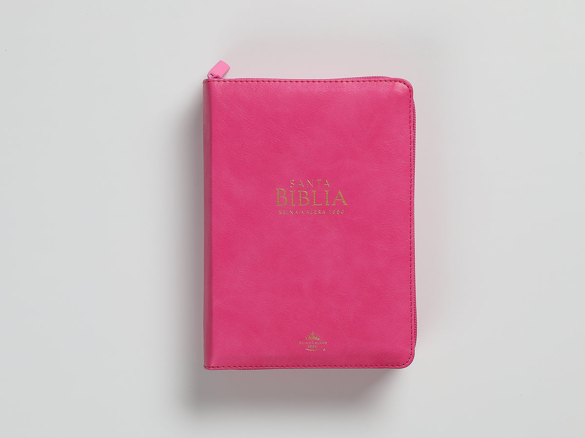 BÍBLIA RVR60 PORTÁTIL, LETRA GRANDE (FONTE TAMANHO 11), CAPA EM IMITAÇÃO DE COURO COM ZÍPER, COR FÚCSIA.