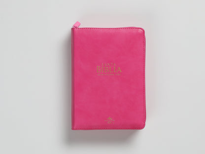 BÍBLIA RVR60 PORTÁTIL, LETRA GRANDE (FONTE TAMANHO 11), CAPA EM IMITAÇÃO DE COURO COM ZÍPER, COR FÚCSIA.