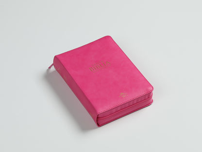 BÍBLIA RVR60 PORTÁTIL, LETRA GRANDE (FONTE TAMANHO 11), CAPA EM IMITAÇÃO DE COURO COM ZÍPER, COR FÚCSIA.