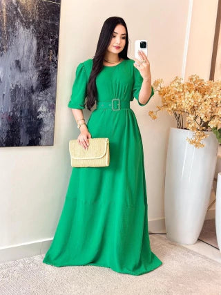 VESTIDO LONGO PRINCESA COM CINTO - LÍDIA