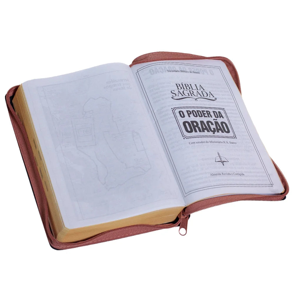 BÍBLIA SAGRADA | O PODER DA ORAÇÃO | ARC | LETRA GRANDE | CAPA SEMI LUXO CARAMELO C/ZIPER S/BORDA