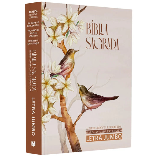 BÍBLIA SAGRADA PÁSSAROS CAPA DURA HARPA E CORINHOS LETRA JUMBO