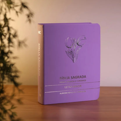 BÍBLIA SAGRADA TULIPA LILÁS MÉDIA | ARC | LETRA MAIOR | HARPA AVIVADA E CORINHOS | CAPA PREMIUM LUXO