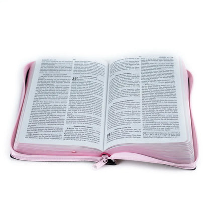 BIBLIA ARC ROSA LUXO COM FECHO